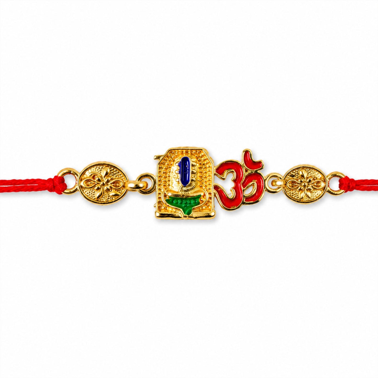 Golden 'Om' Rakhi with Blue Stone & Leaf