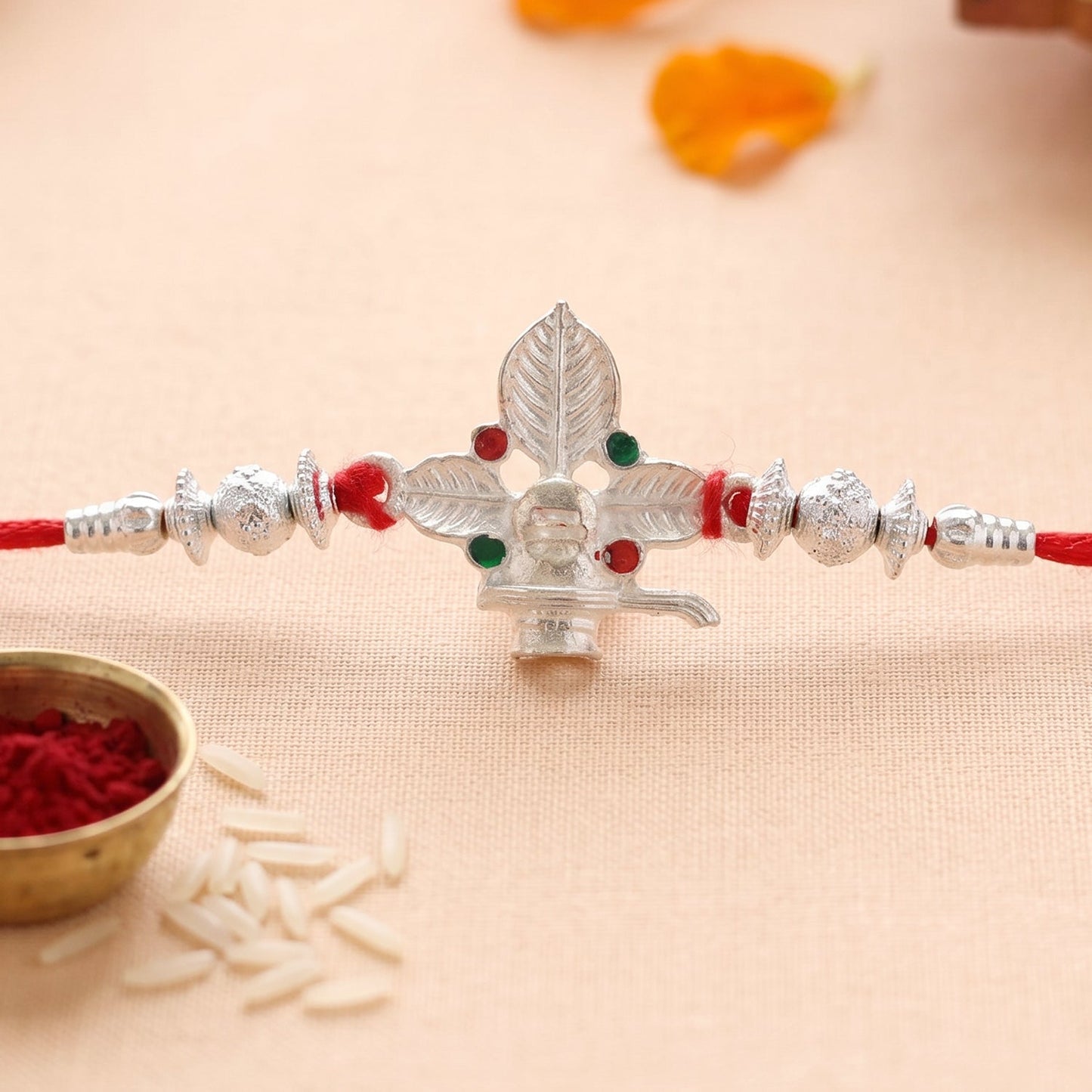 Silver Shiv (Mahadev) Rakhi with Bilva Leaf