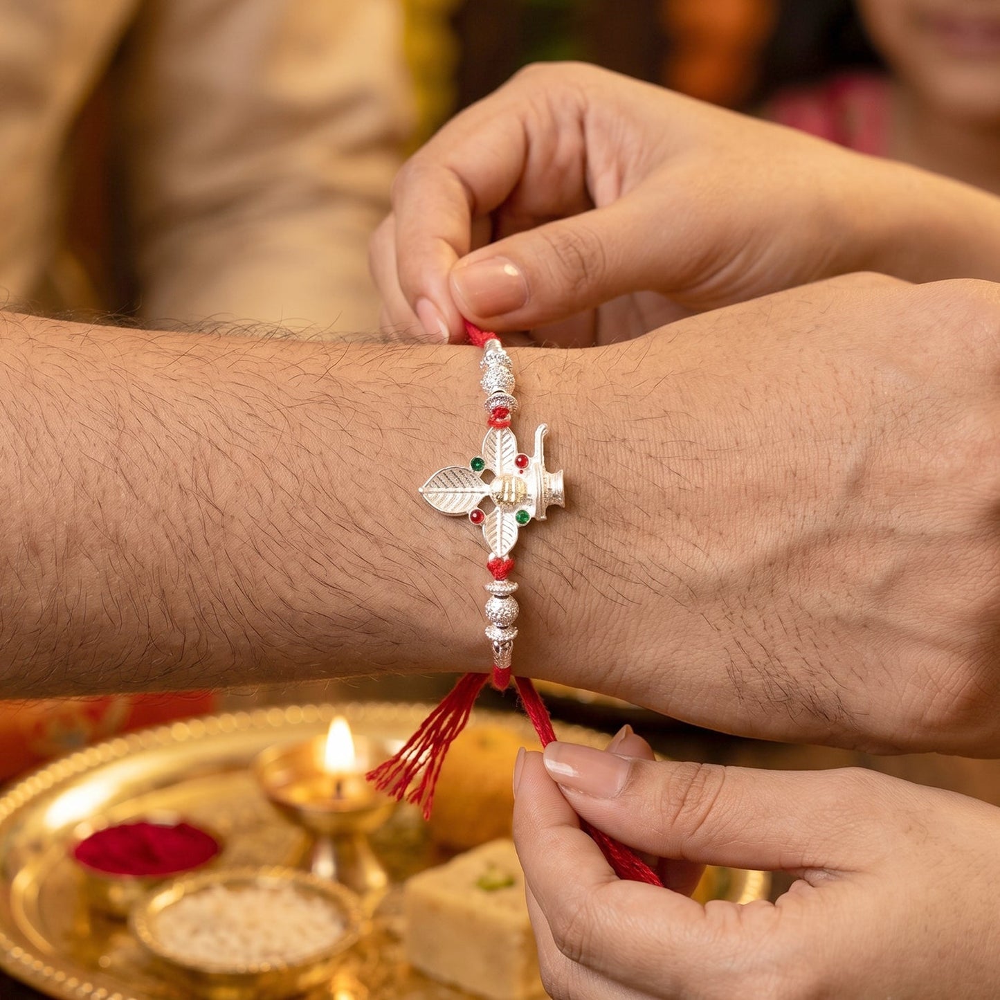 Silver Shiv (Mahadev) Rakhi with Bilva Leaf