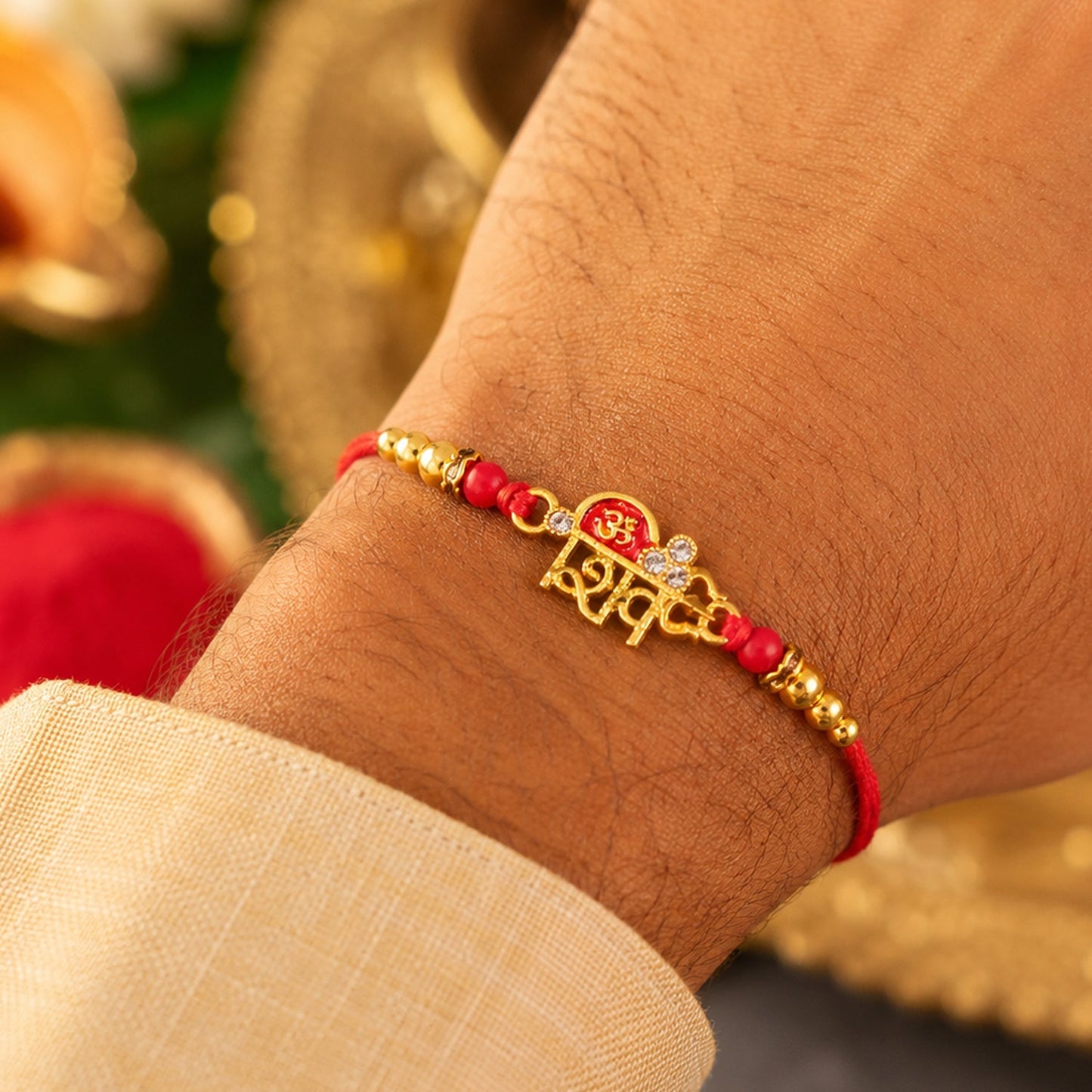 Golden Shiv Text Design Rakhi for Brother - Rakshabandhan Gift