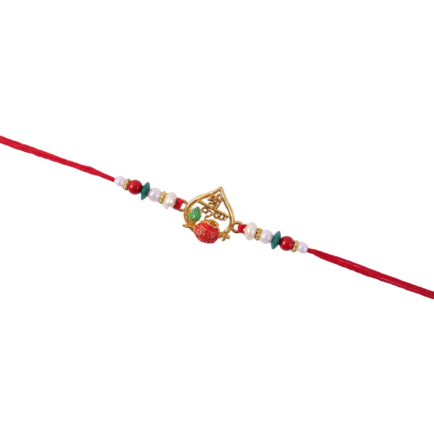 Golden Shree Krishna Rakhi with Pearls & Beads for Beloved Brother
