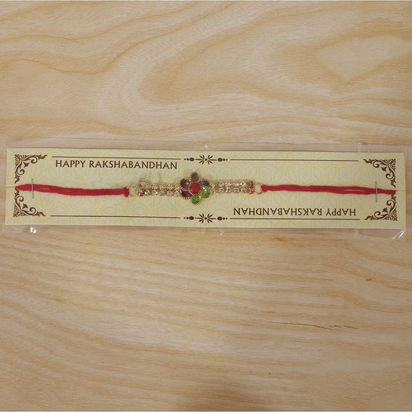 Designer AD Stone Bracelet Rakhi with Colourful Floral Motif for Brother