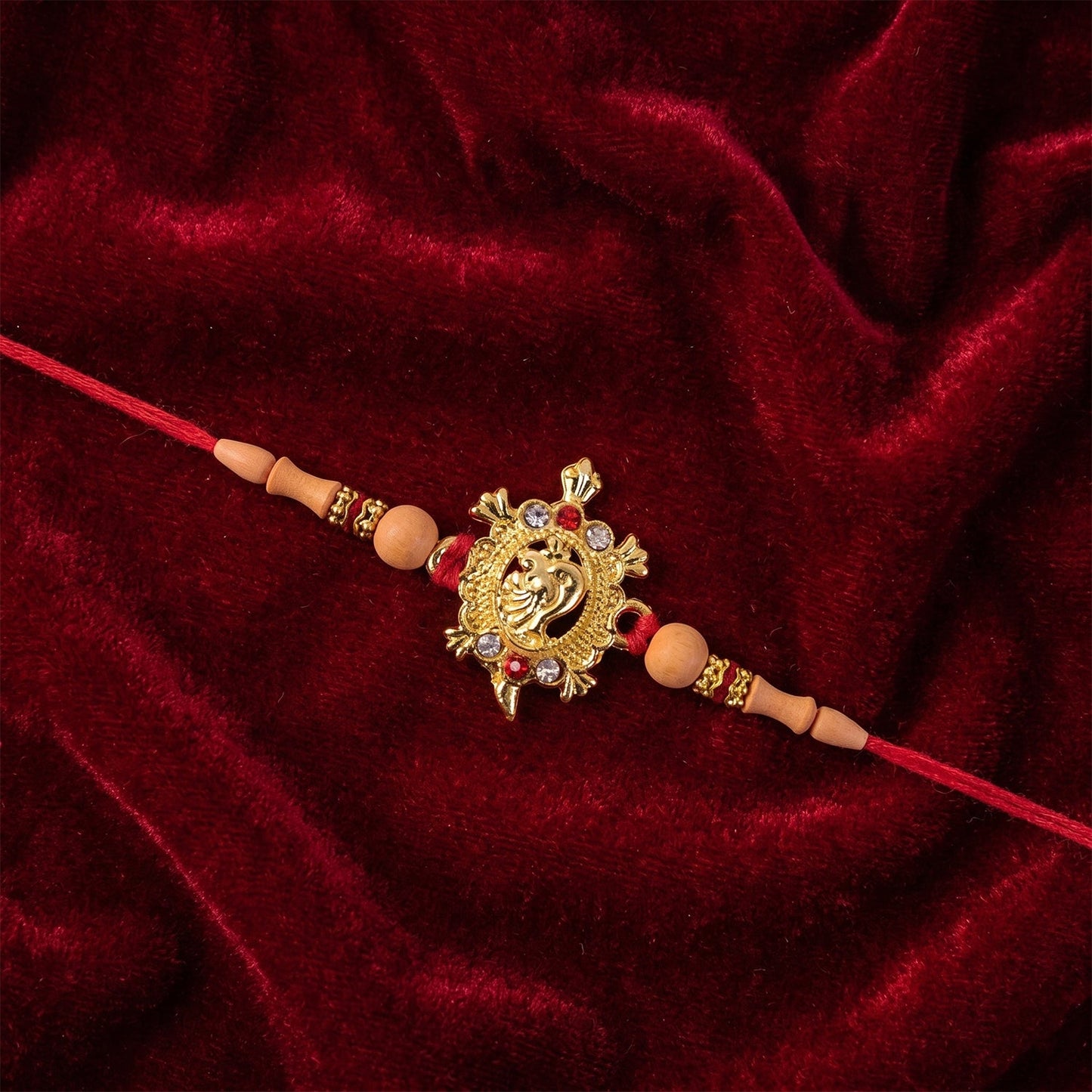 Traditional Golden Om Rakhi with Beads for Brother - Rakshabandhan Gift