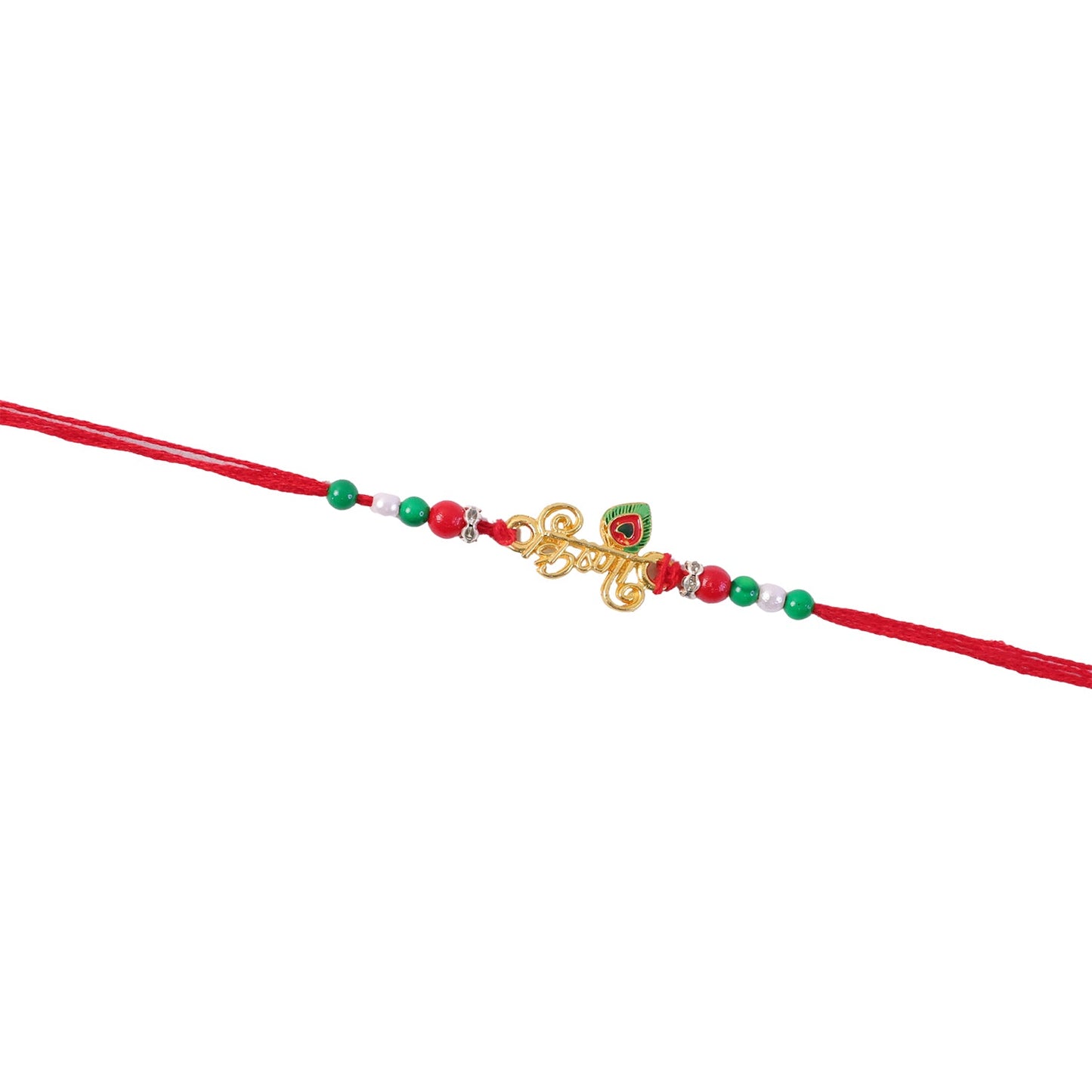 Golden Krishna Text Rakhi with Beads for Brother