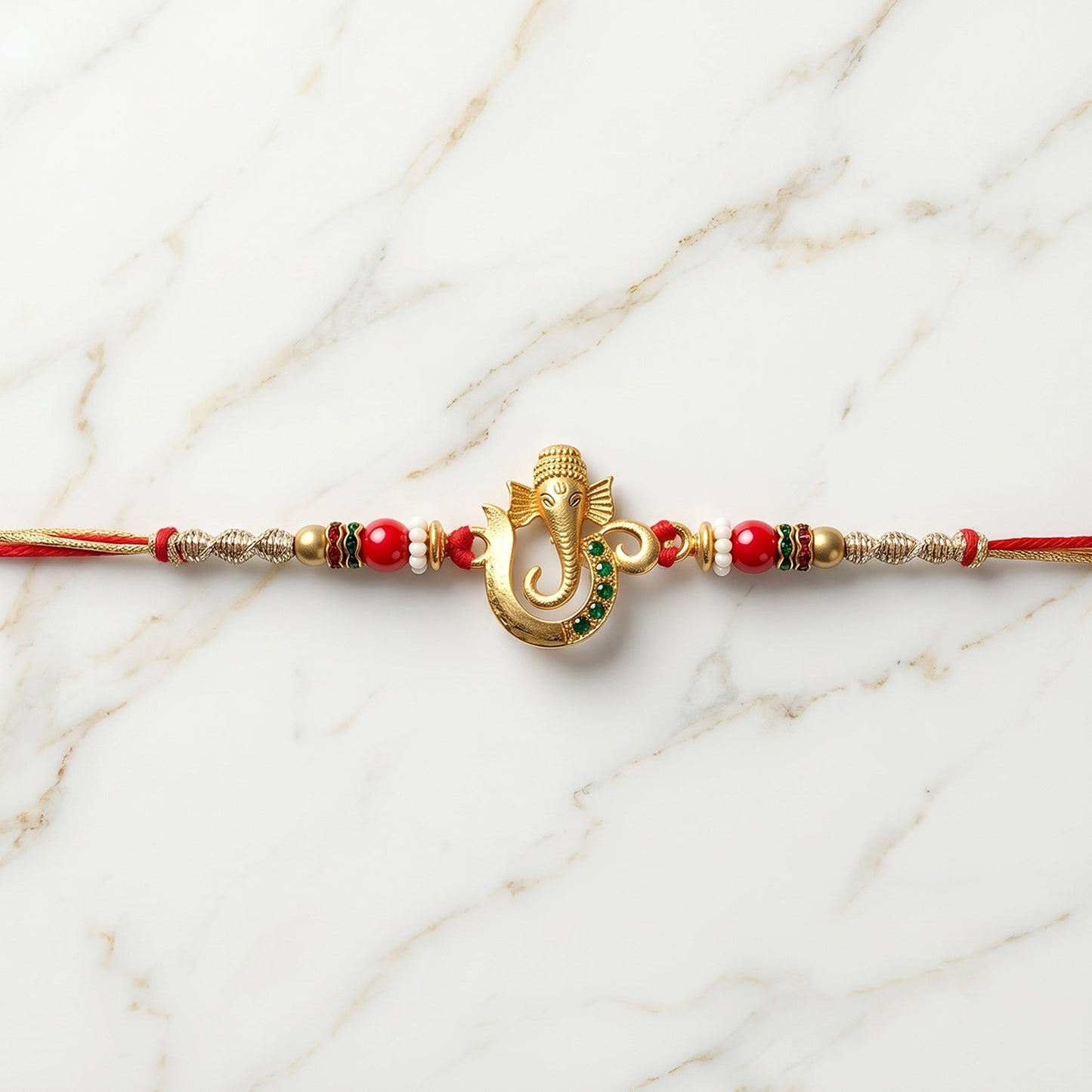 Golden Ganesha Rakhi with Beads for Brother - Raksha Bandhan Special