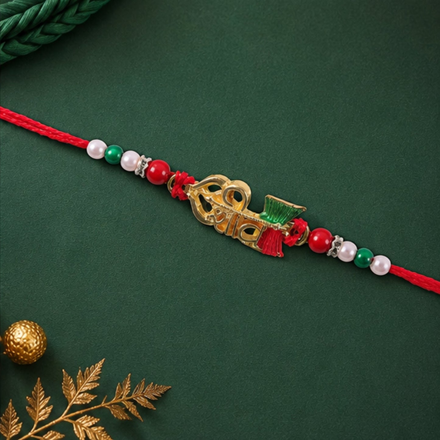 Elegant Golden Shiv Meenakari Rakhi with Beads for Brother