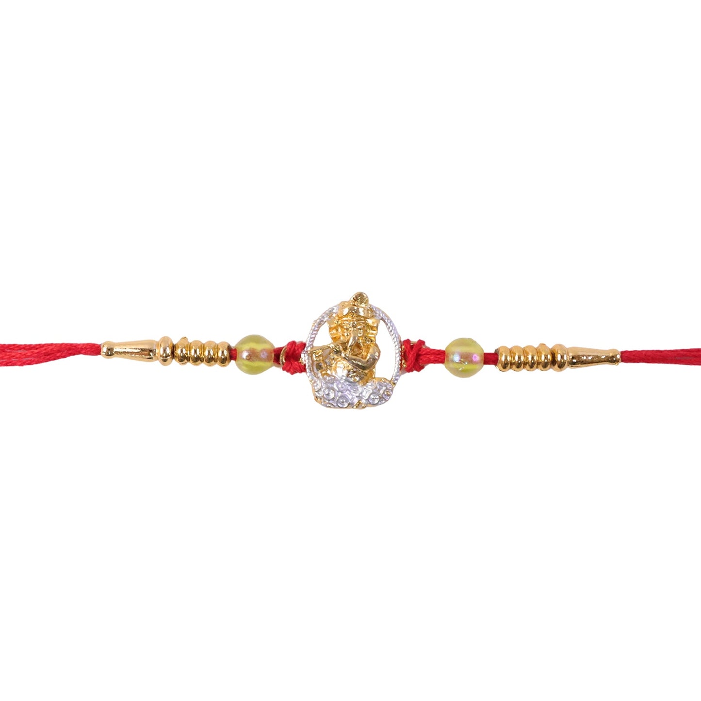 Bal Krishna Golden Rakhi with AD Stone Frame & Beads for Brother