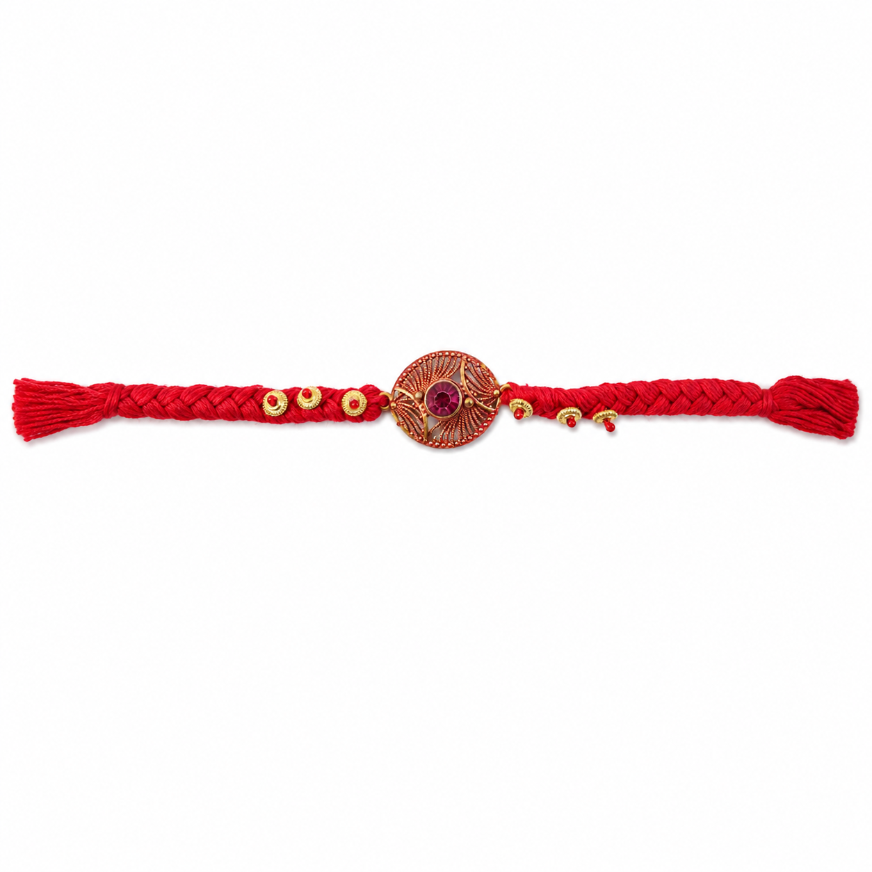 Handcrafted Woven Thread Rakhi with Purple Stone for Brother