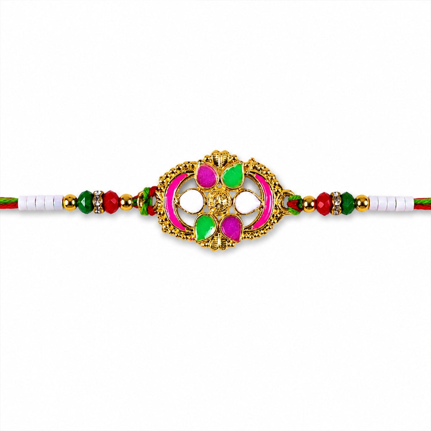 Colourful Oval Meenakari Rakhi with Beads for Brother - Raksha Bandhan Special