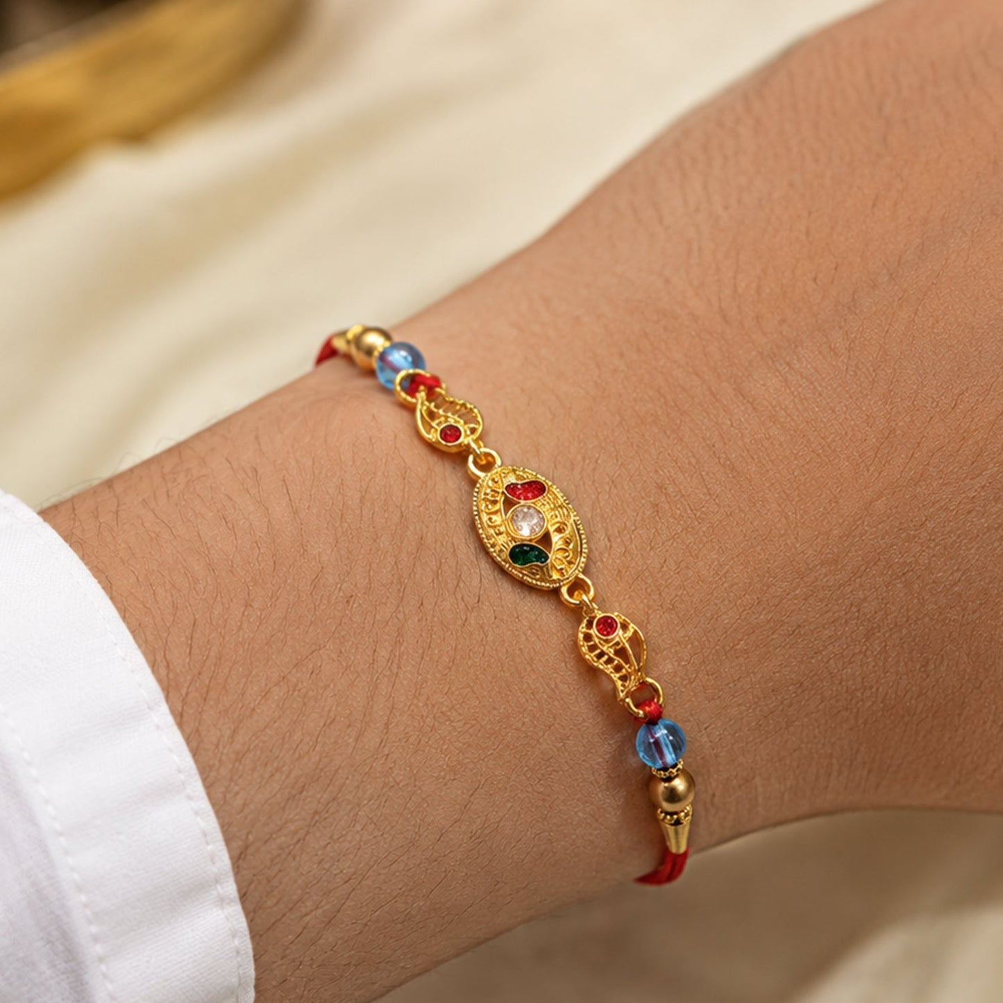 Colourful Marquise AD Stone Rakhi for Brother - Rakshabandhan Gift