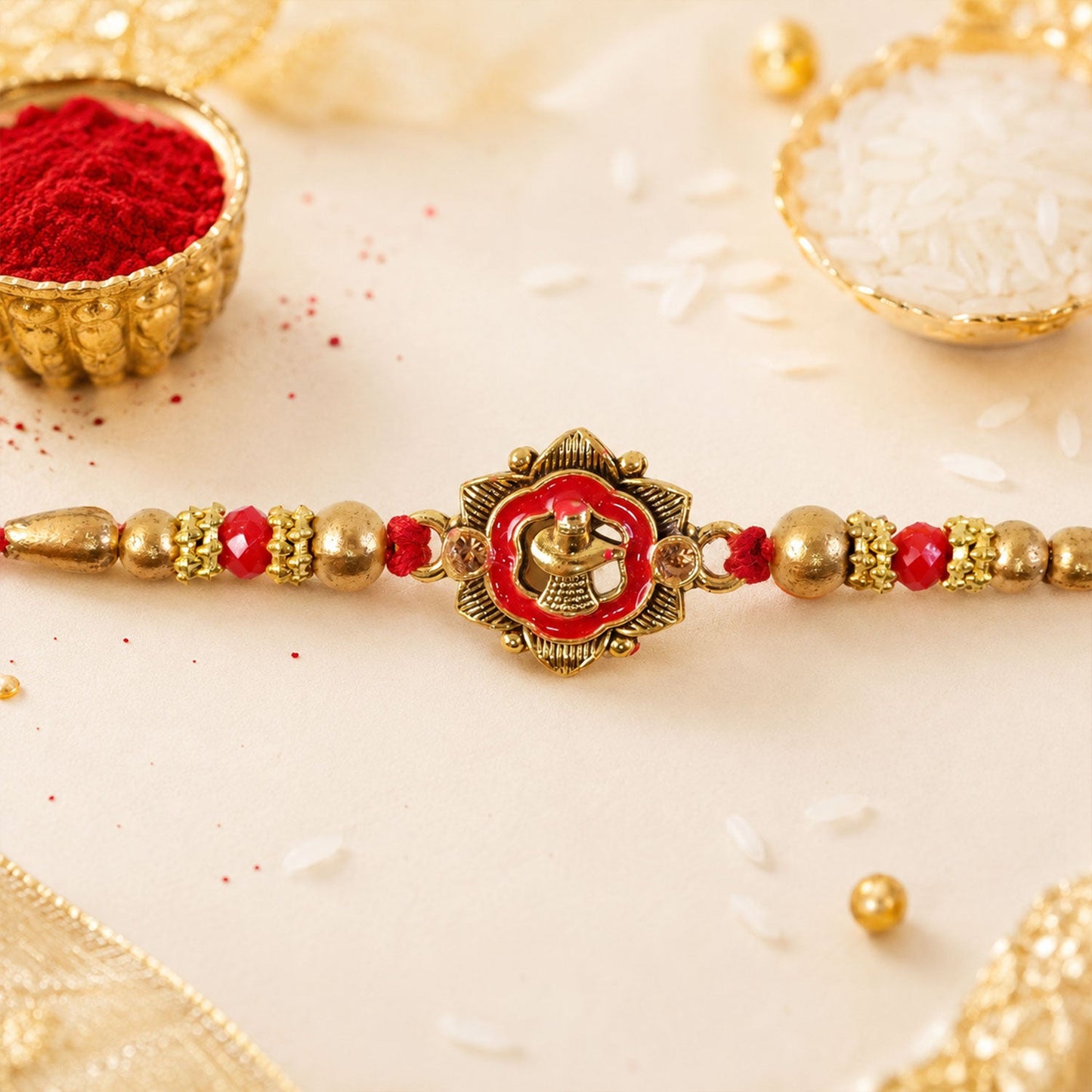 Golden Meenakari Floral Rakhi with Crystal Beads for Brother