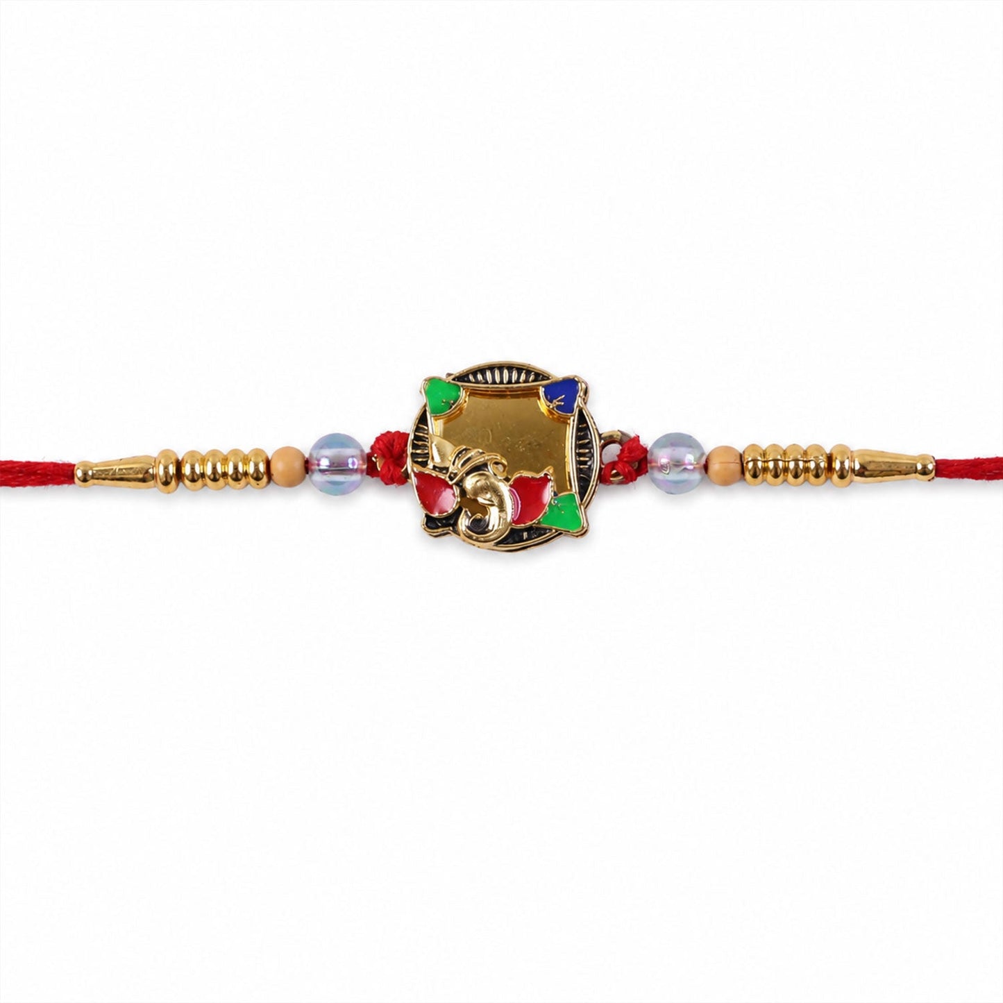 Golden Elephant Rakhi with Colourful Stones for Brother