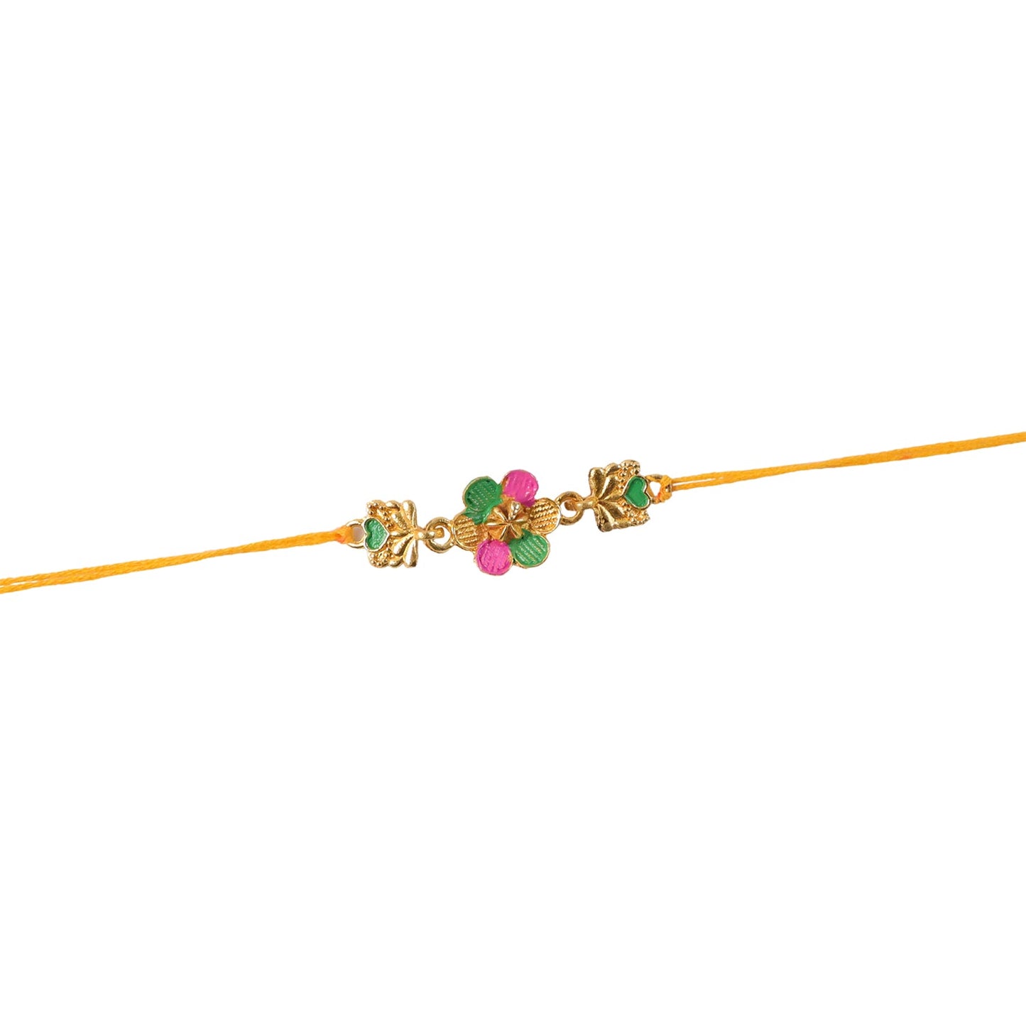 Golden Meenakari Flower Rakhi with Leaf Design for Brother