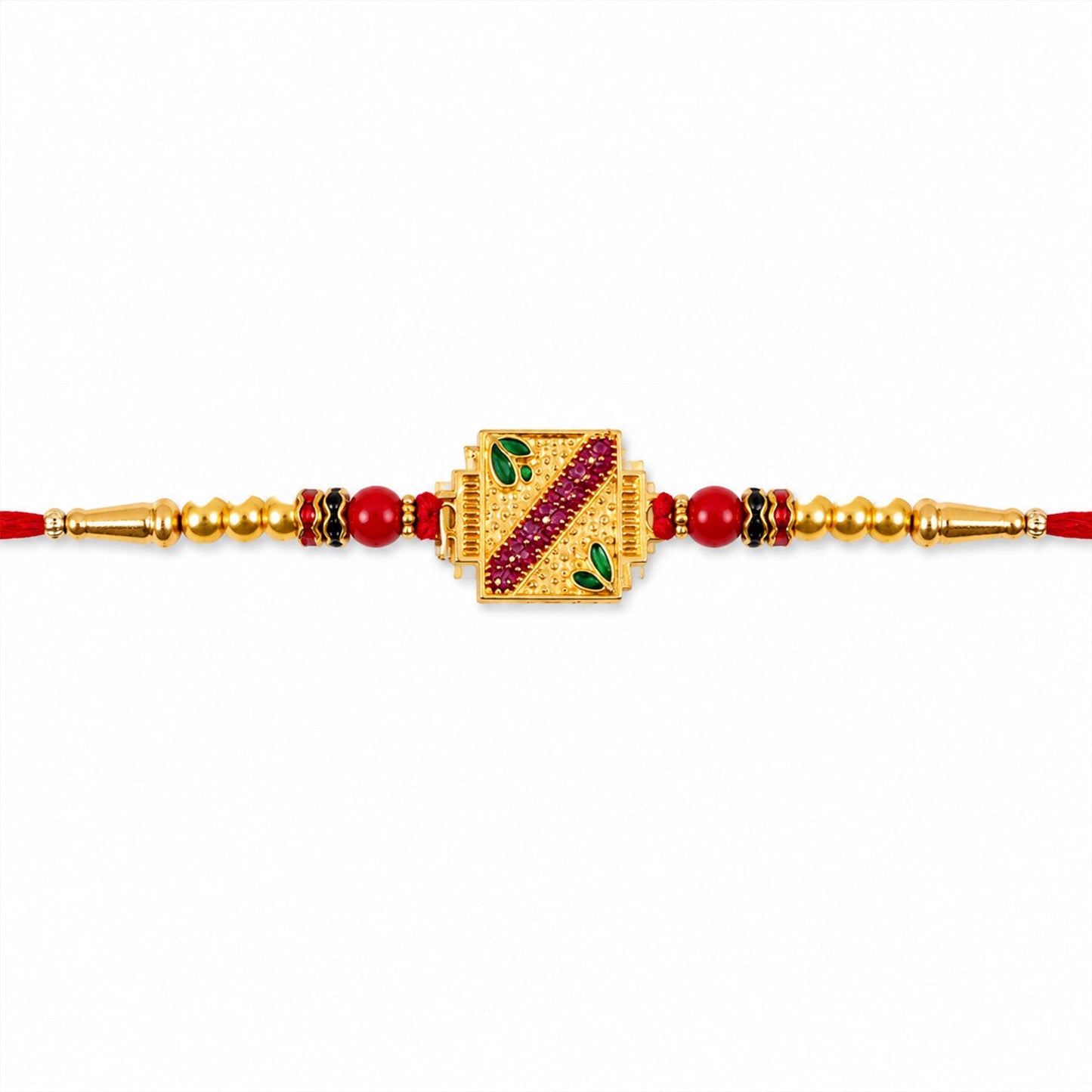 Golden Square Meenakari Rakhi with Beads for Brother