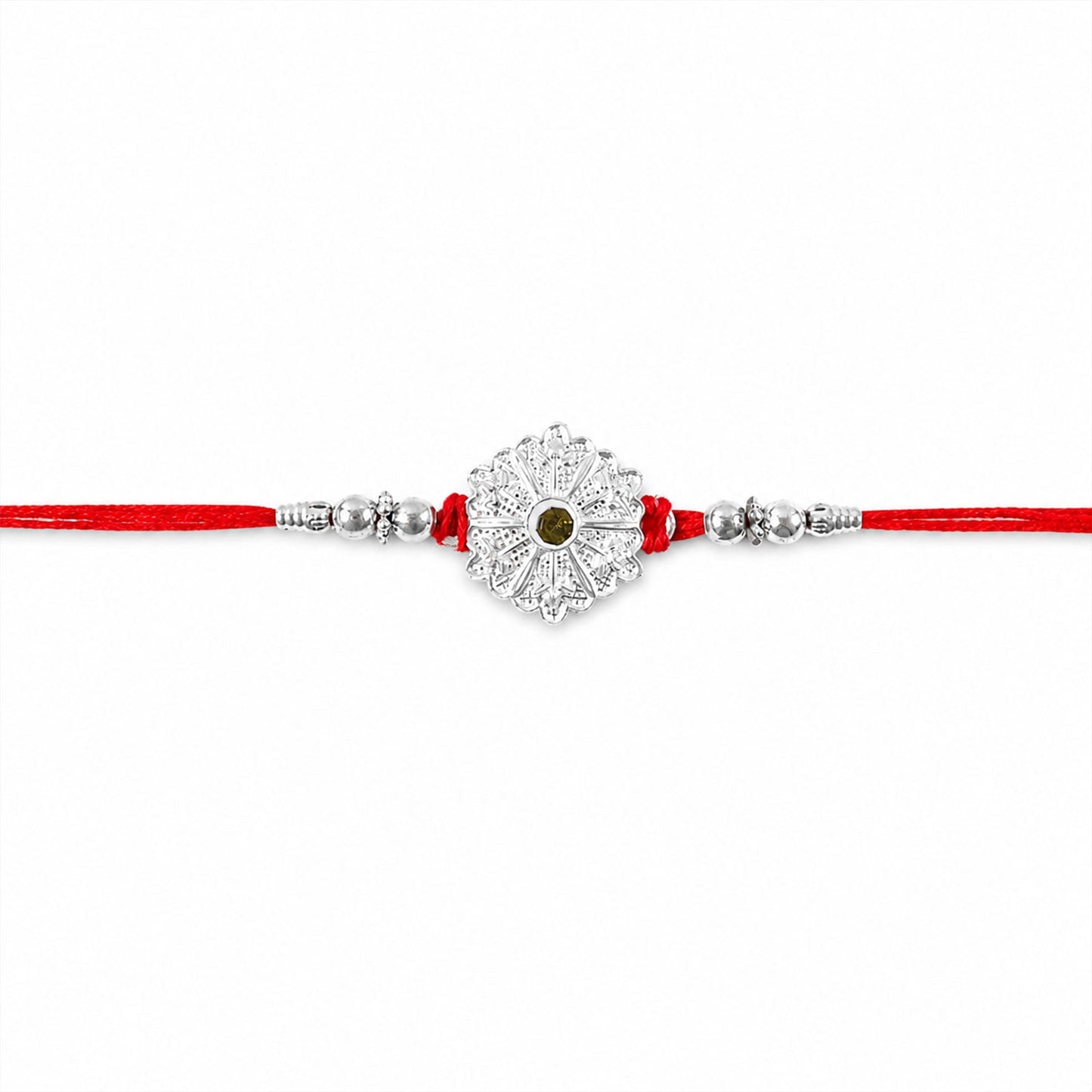 Oxidised Silver Mandala Rakhi with Green Stone for Brother