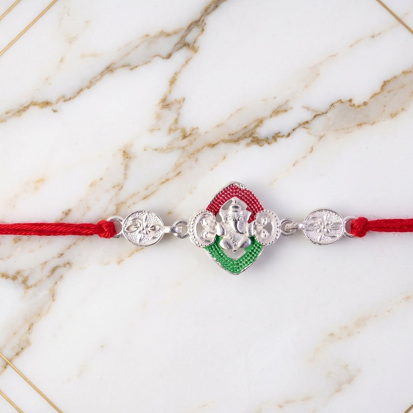 Silver Lord Ganesha Meenakari Rakhi for Brother - Rakshabandhan Gift