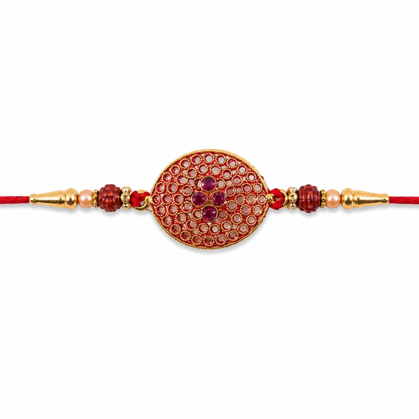 Stylish Meenakari Oval Kundan Rakhi with Beads for Brother