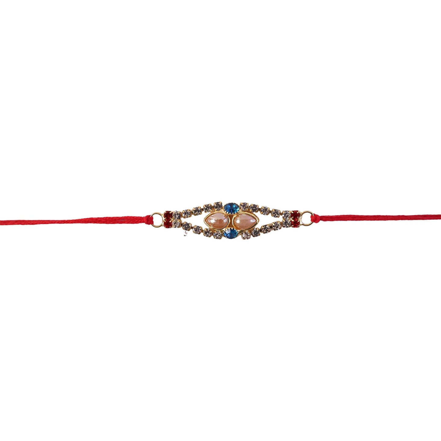 Royal Pearl & AD Stone Rakhi with Blue & Red Stones for Brother