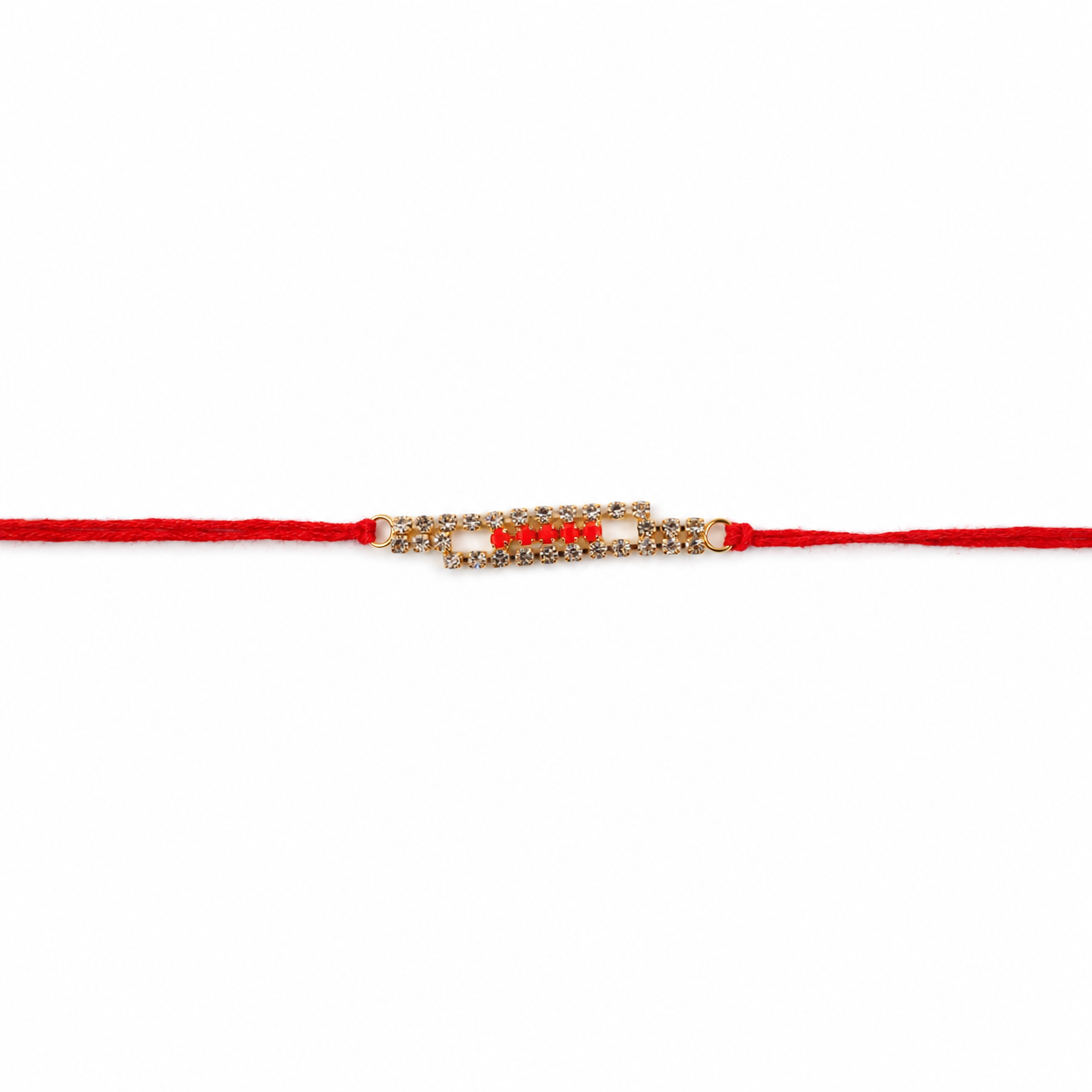 Slim American Diamond Studded Bar Rakhi on Red Thread