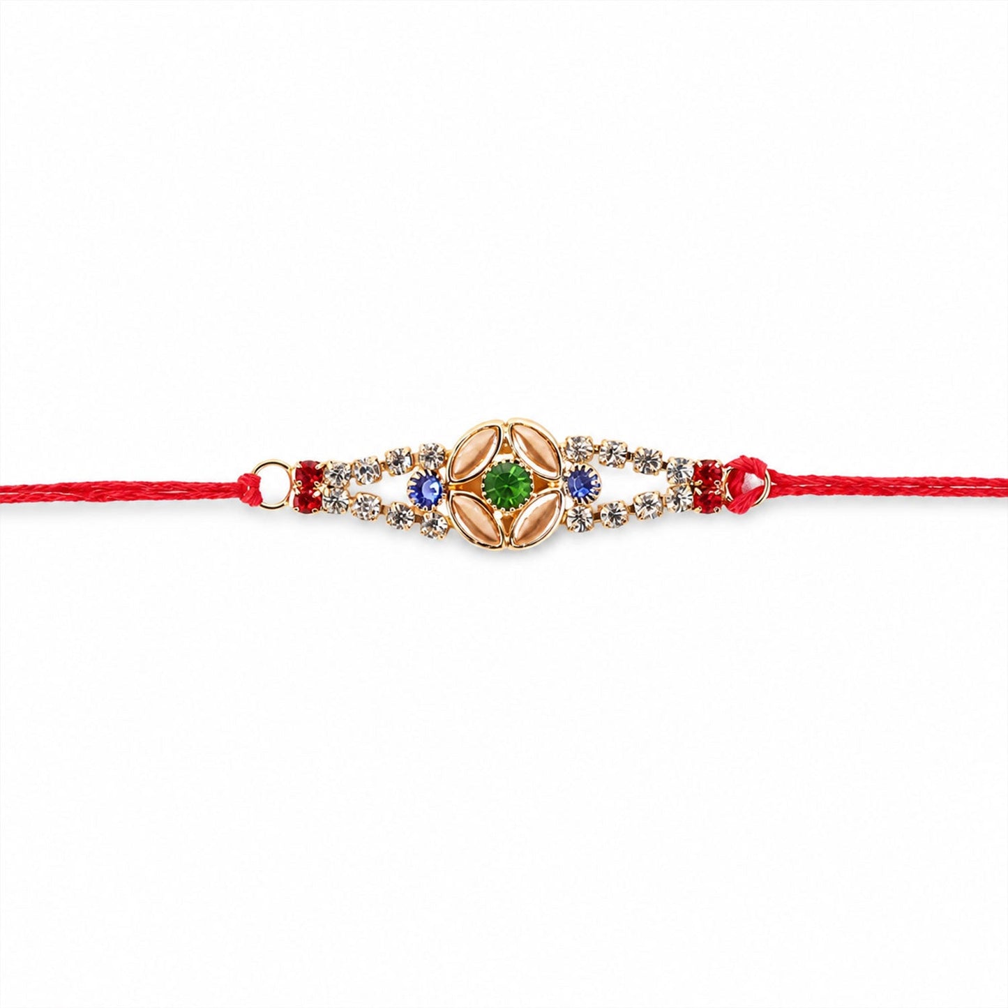 Blue & Green Kundan Floral Rakhi with American Diamonds