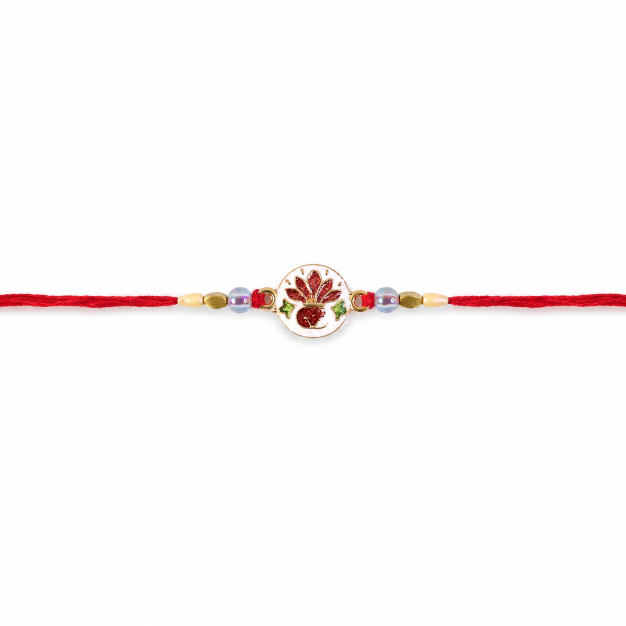 Hand-Painted Ceramic Floral Rakhi with Red Beads