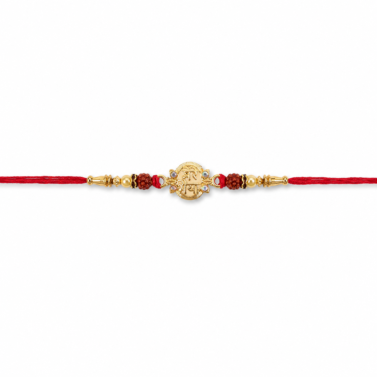 Golden Shiv Mantra Rakhi with Rudraksha Beads
