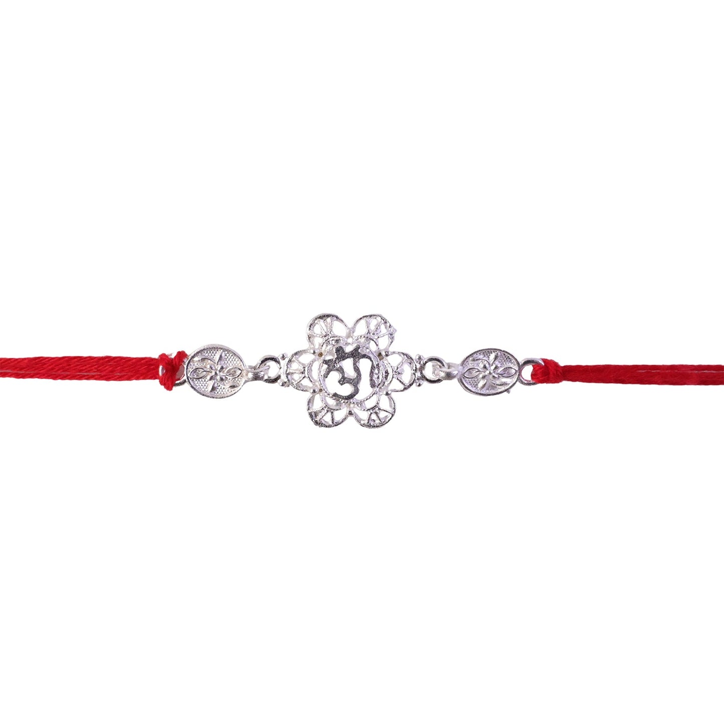 Silver-Tone Floral Rakhi with Coin Accents