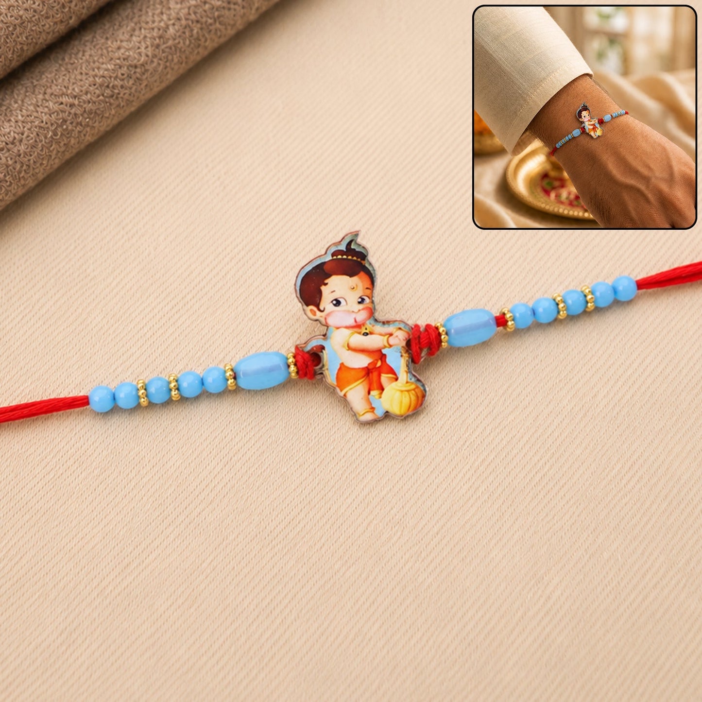 Kids Bal Hanuman Cartoon Rakhi with Blue Beads