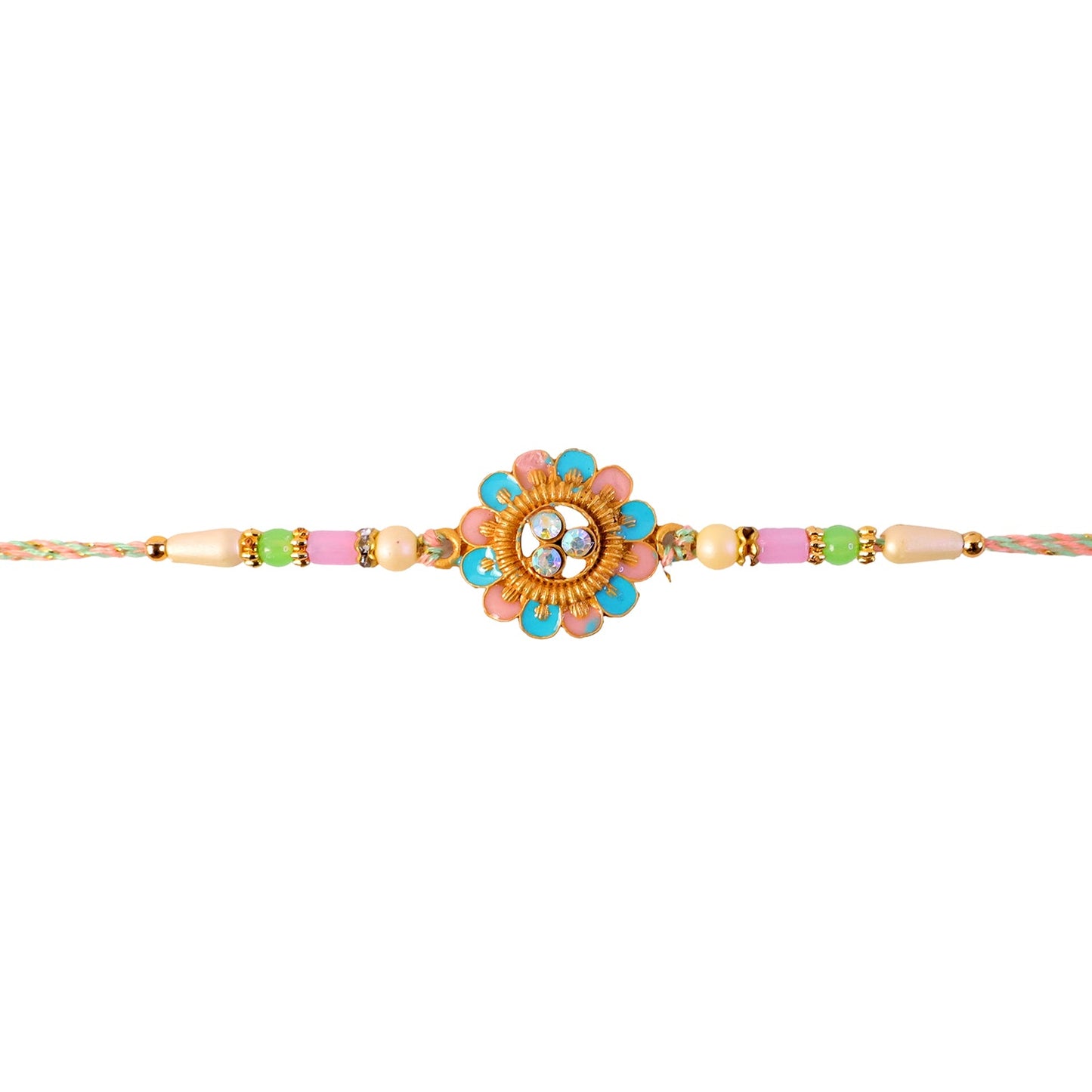 Blue & Pink Meenakari Floral Rakhi with AD Stones for Brother