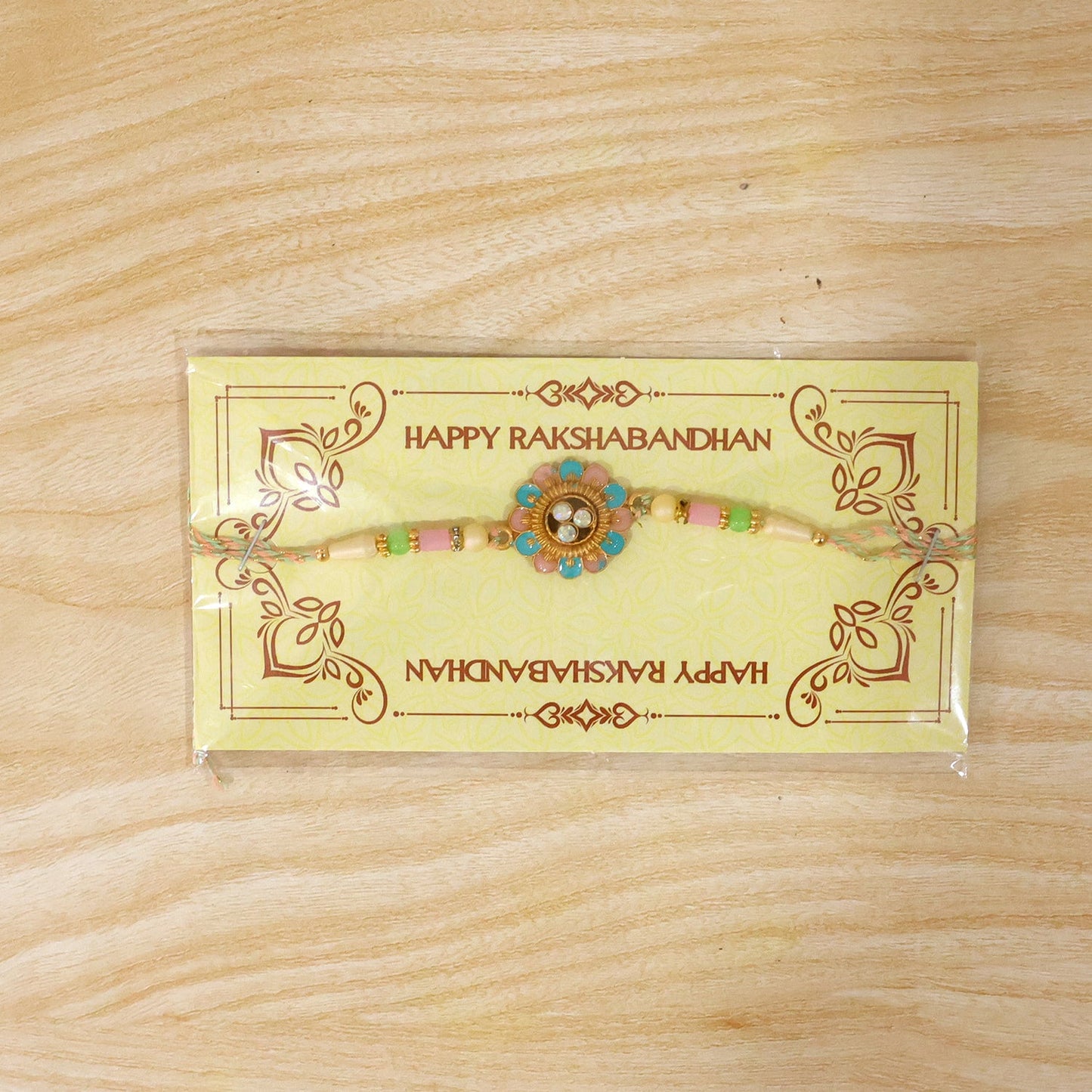 Blue & Pink Meenakari Floral Rakhi with AD Stones for Brother