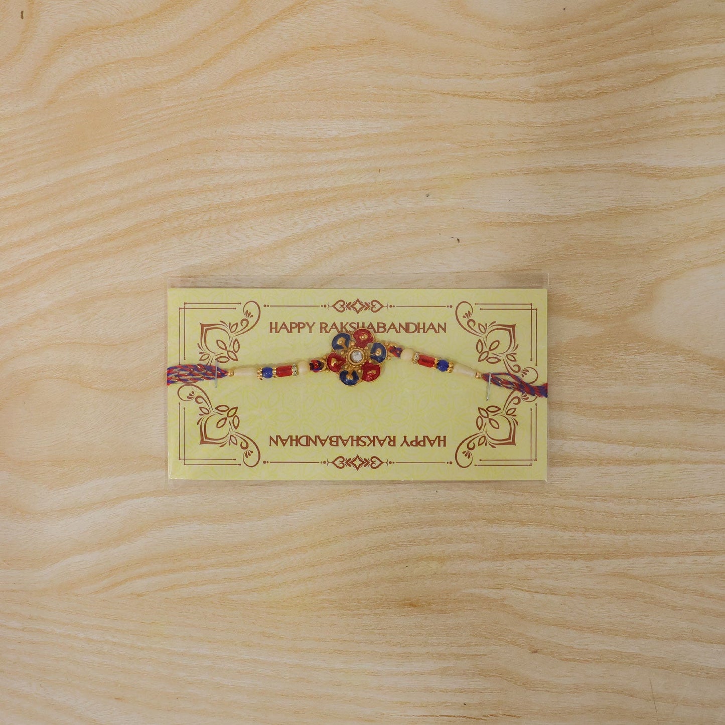 Designer Meenakari Flower Rakhi with Pearl Beads for Brother