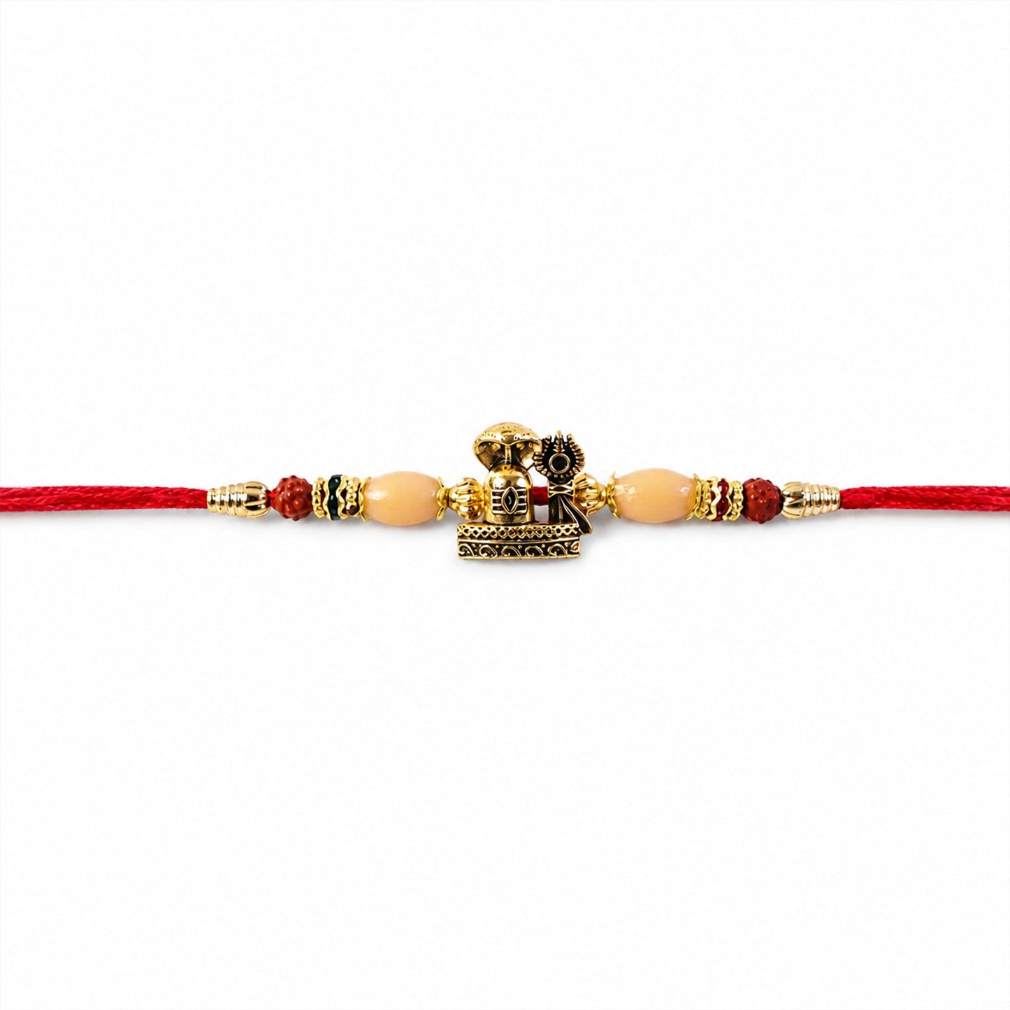 Antique Golden Shivling Rakhi with Beads for Brother