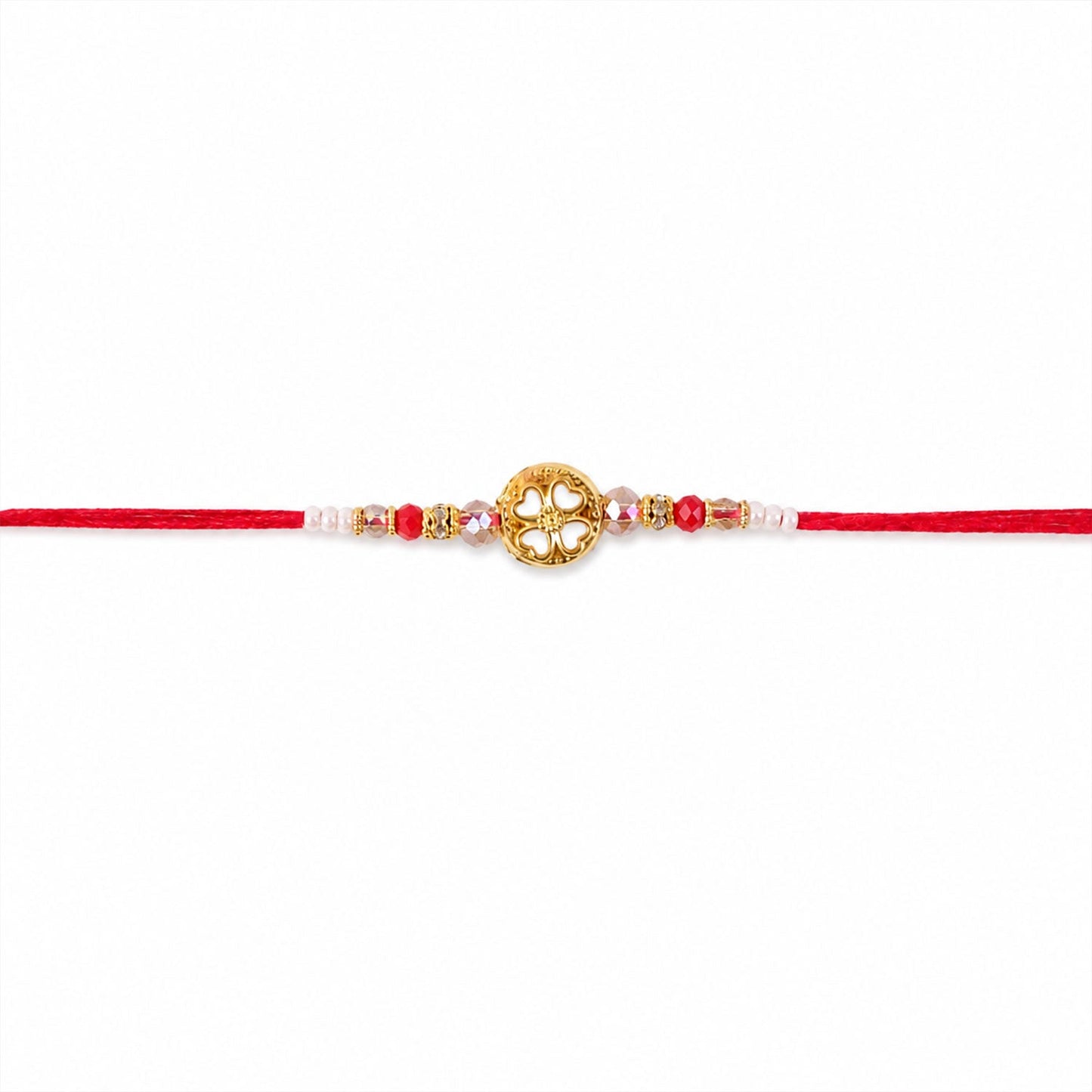 Golden Floral Cutwork Rakhi with Red Crystal Beads for Brother