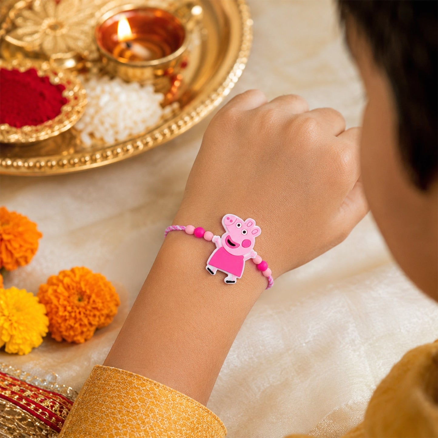 Cartoon Character Rakhi with Pink Beads for Kids