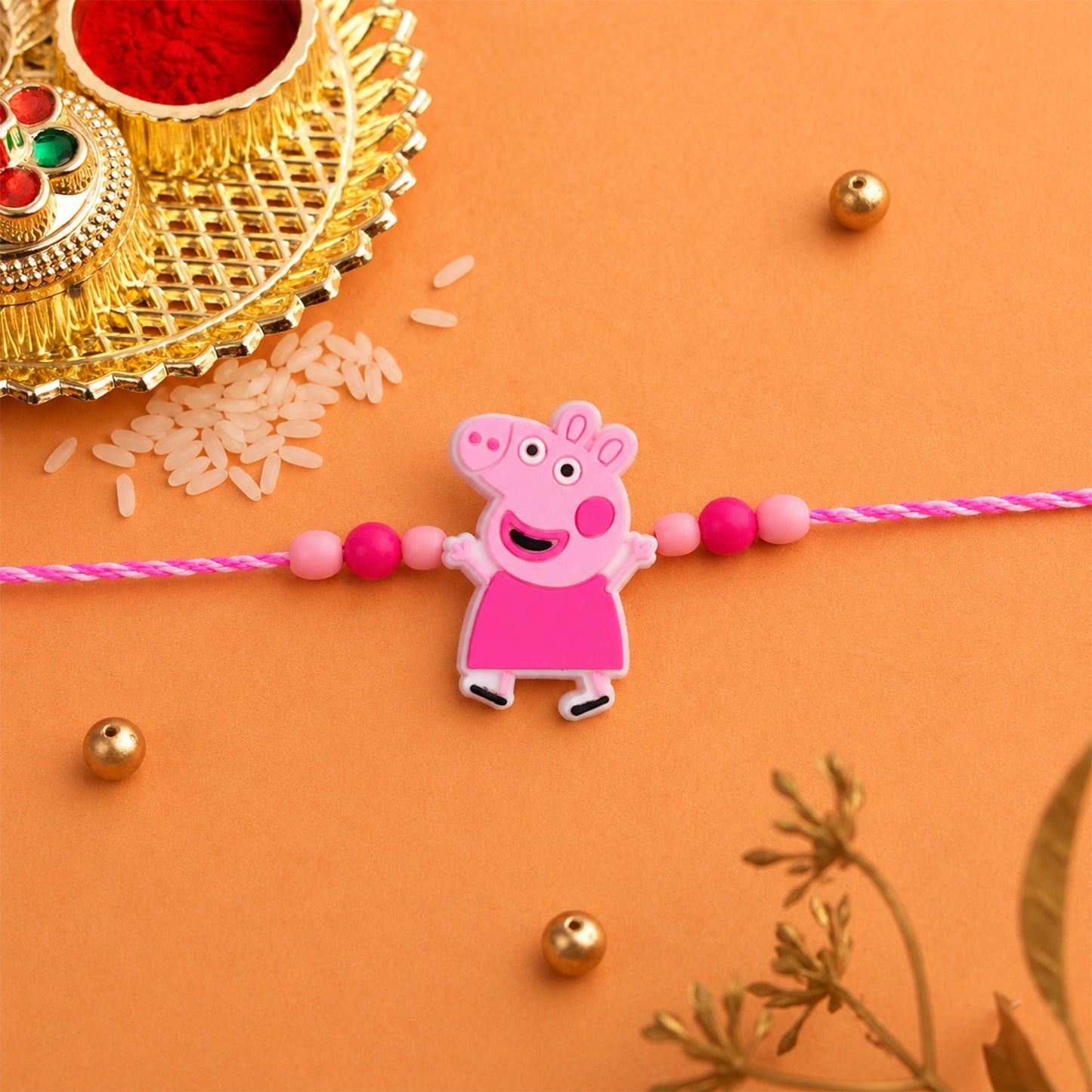 Cartoon Character Rakhi with Pink Beads for Kids
