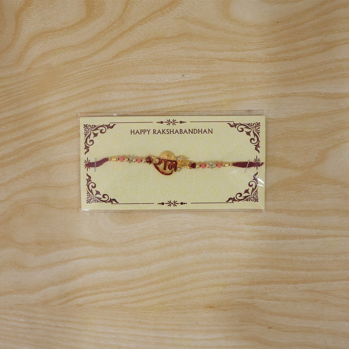 Golden Ram Naam Meenakari Rakhi with Beads for Brother