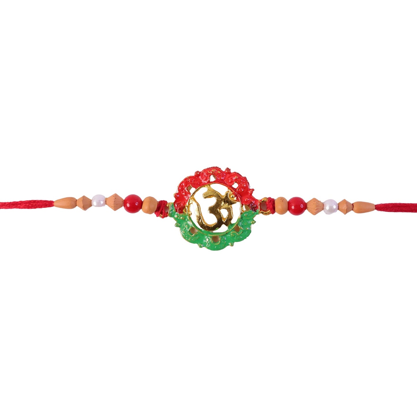 Sacred Om Meenakari Rakhi with Wooden & Pearl Beads for Brother