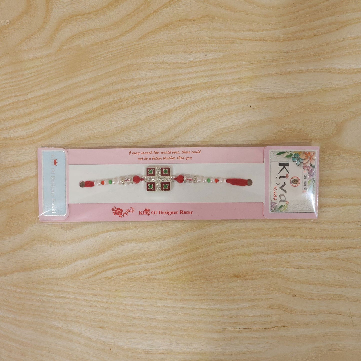 Silver Square Meenakari Rakhi with Crystal & Pearl Beads for Brother