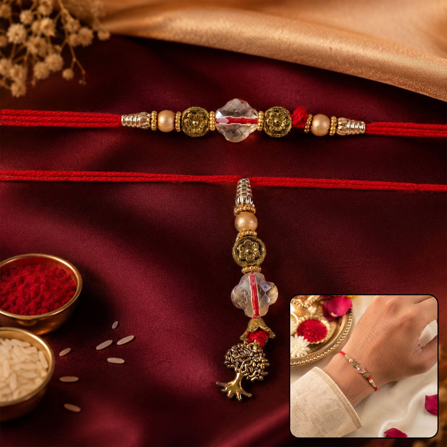 Traditional Bhaiya Bhabhi Rakhi with Beads