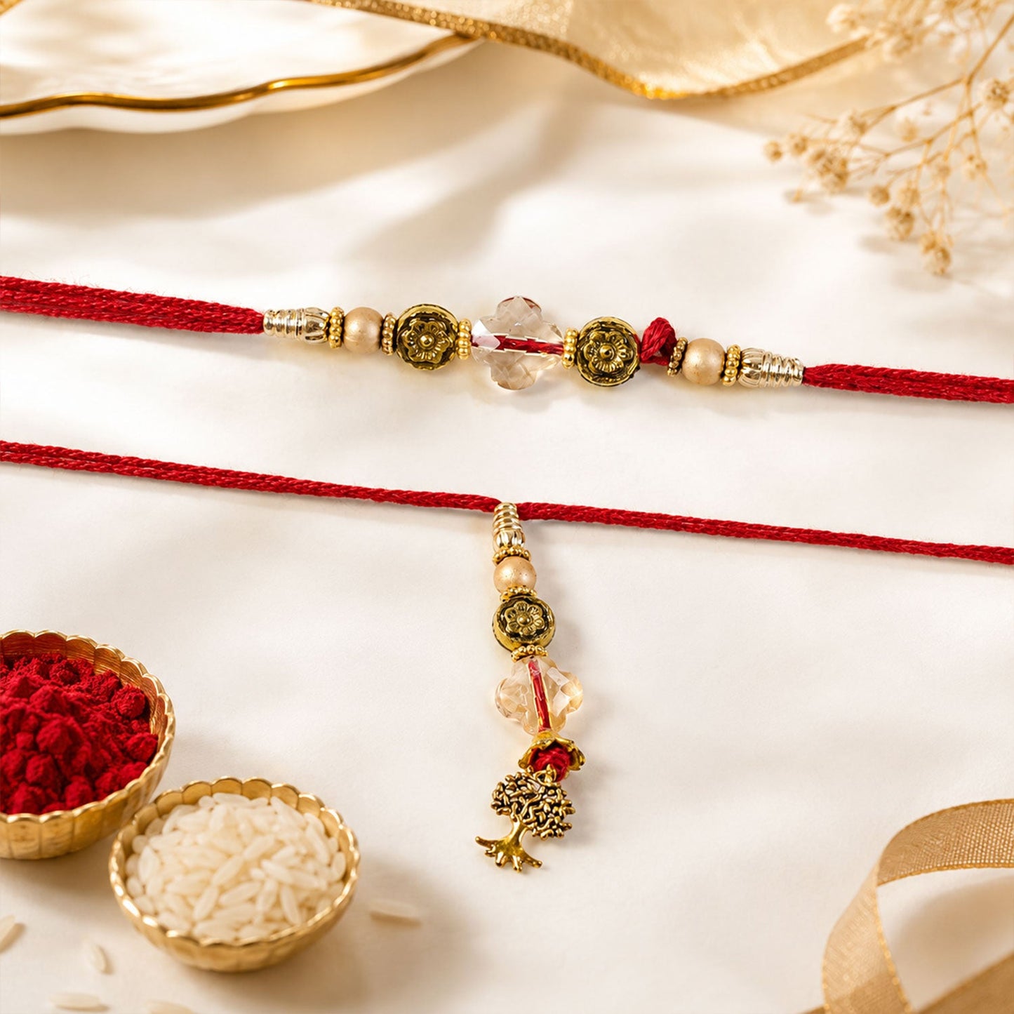 Traditional Bhaiya Bhabhi Rakhi with Beads
