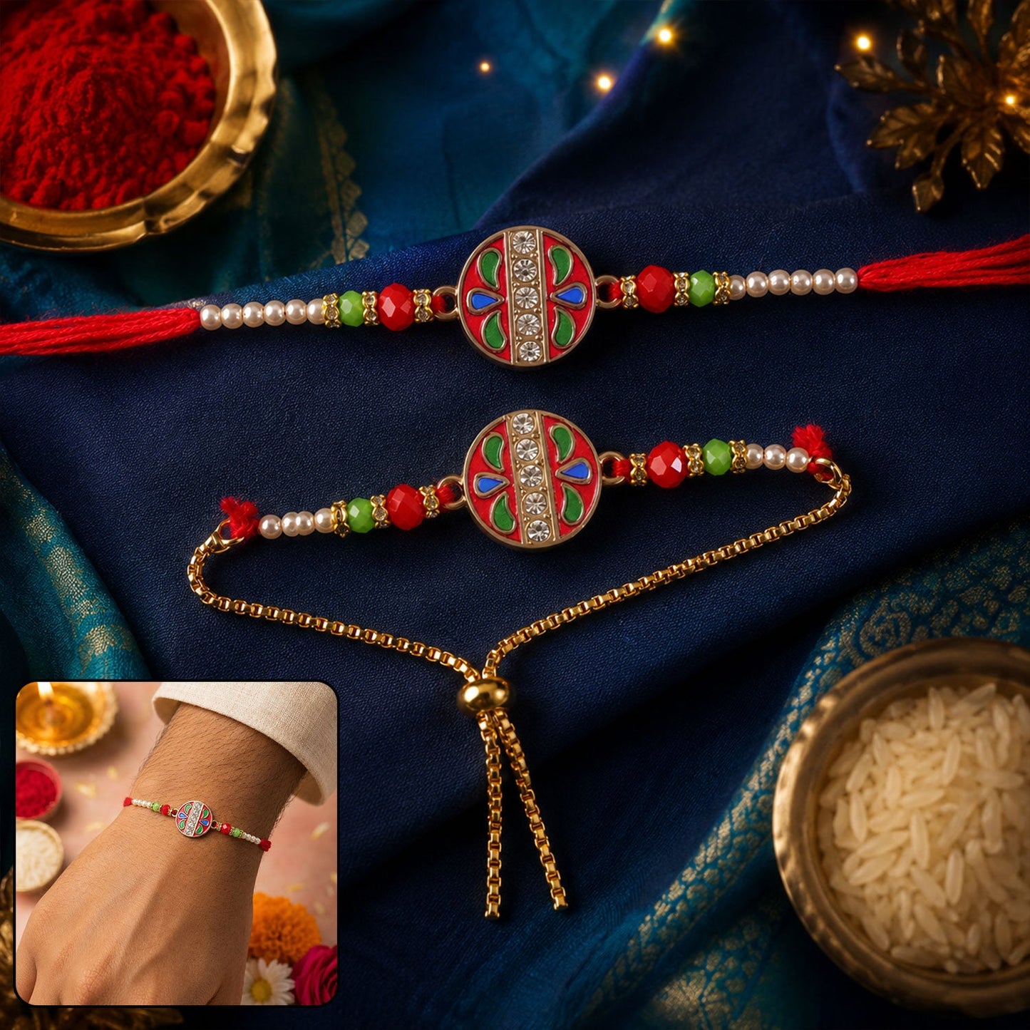 Premium Design Meenakari Bhaiya Bhabhi Rakhi