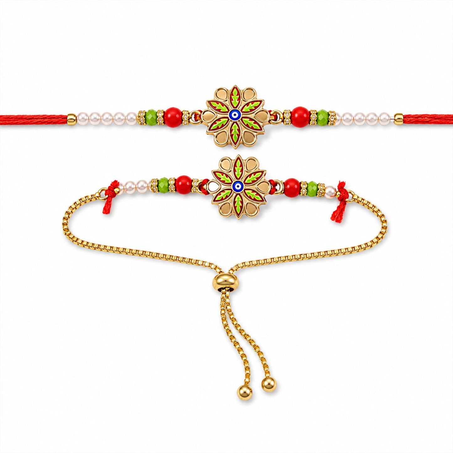 Meenakari Floral Evil Eye Rakhi with Colourful Beads for Brother
