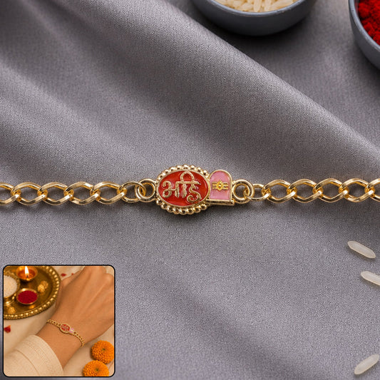 Bhai Round Red Enamel Gold Tone Bracelet Rakhi main image