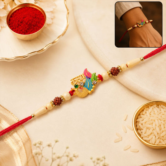 Lord Krishna Multicolor Enamel Gold Tone Rakhi