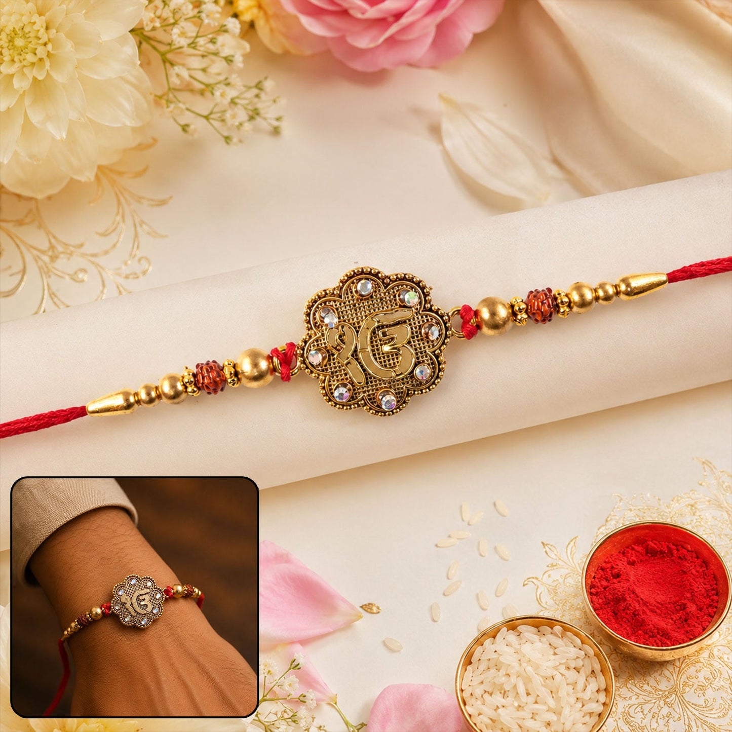 Stylish Stone Studded Gold Tone Rakhi