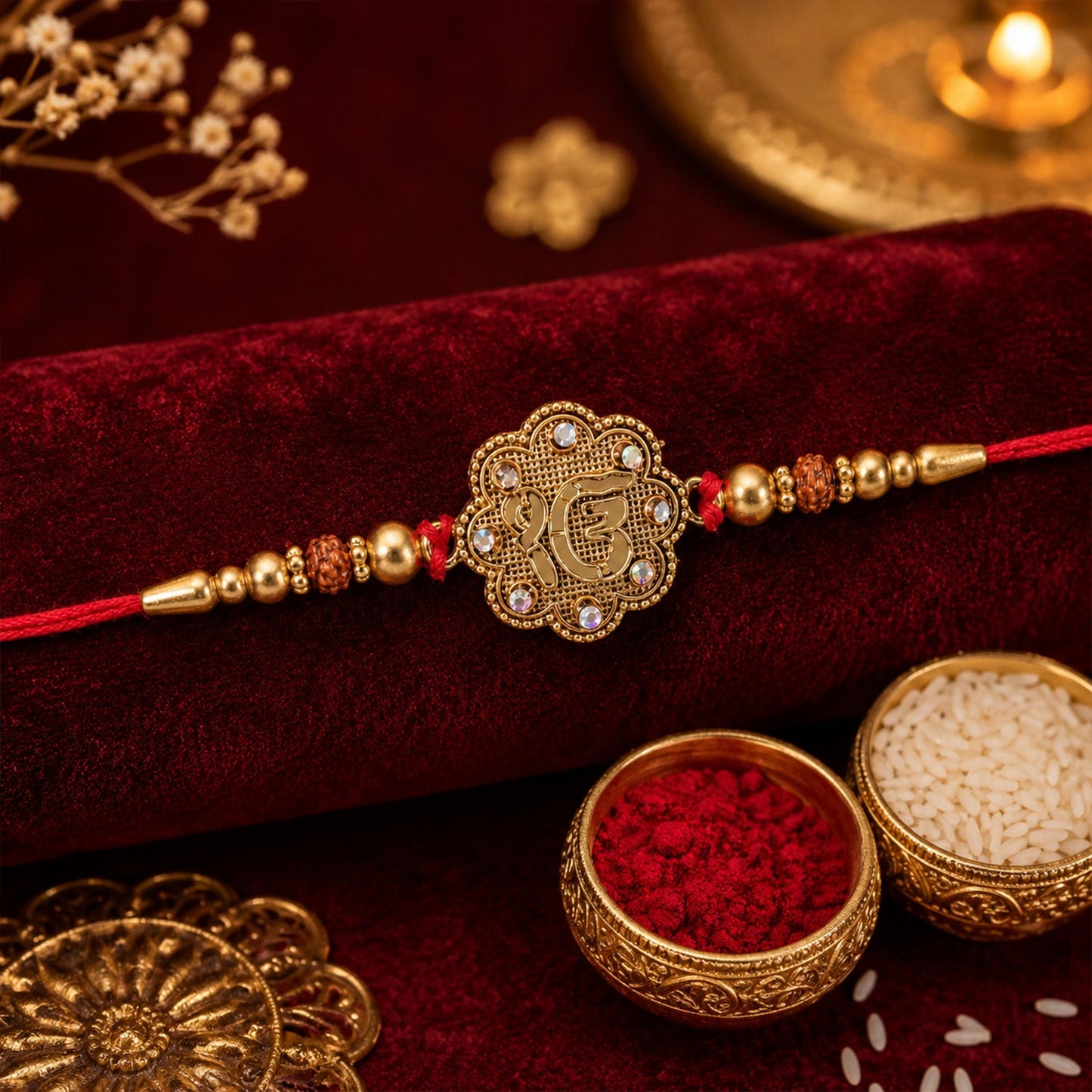 Stylish Stone Studded Gold Tone Rakhi