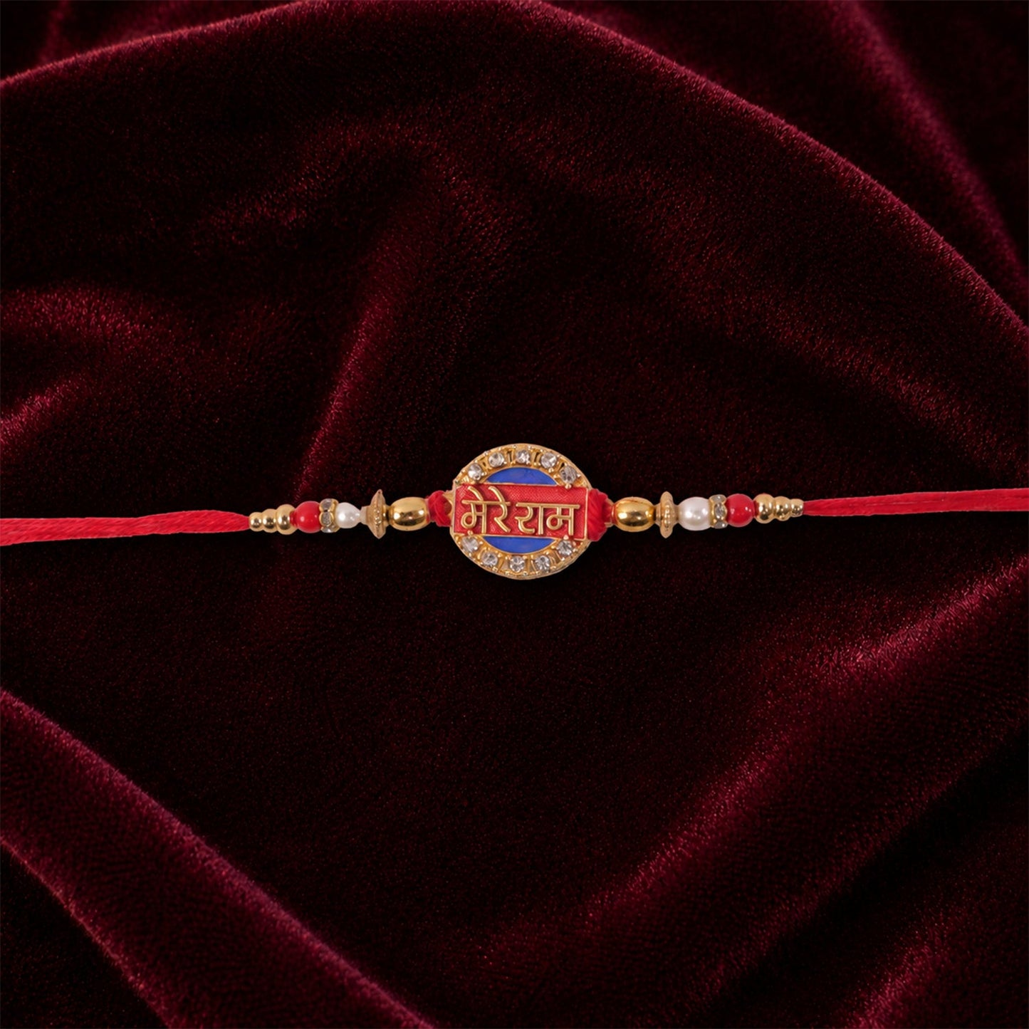 Mere Ram Text Red Enamel Gold Tone Rakhi
