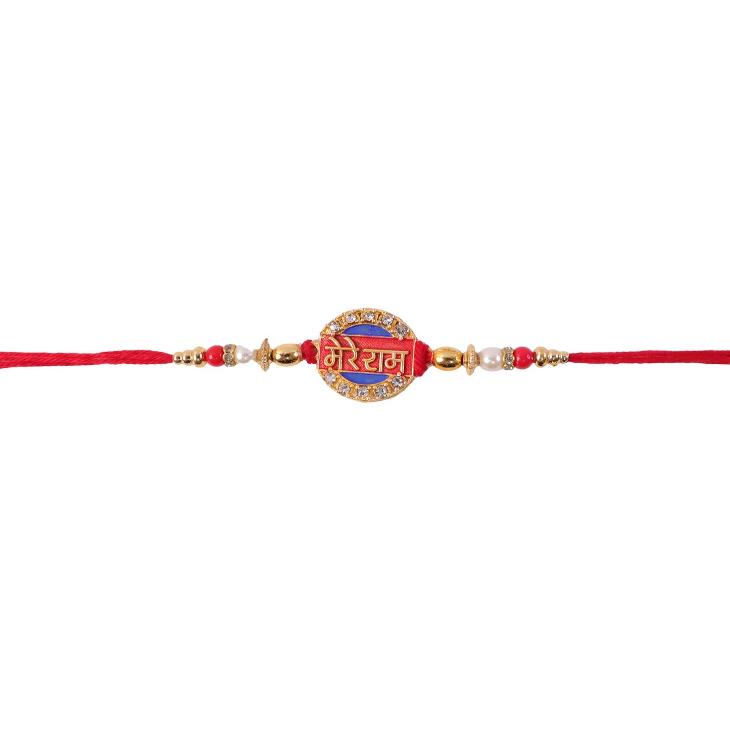 Mere Ram Text Red Enamel Gold Tone Rakhi