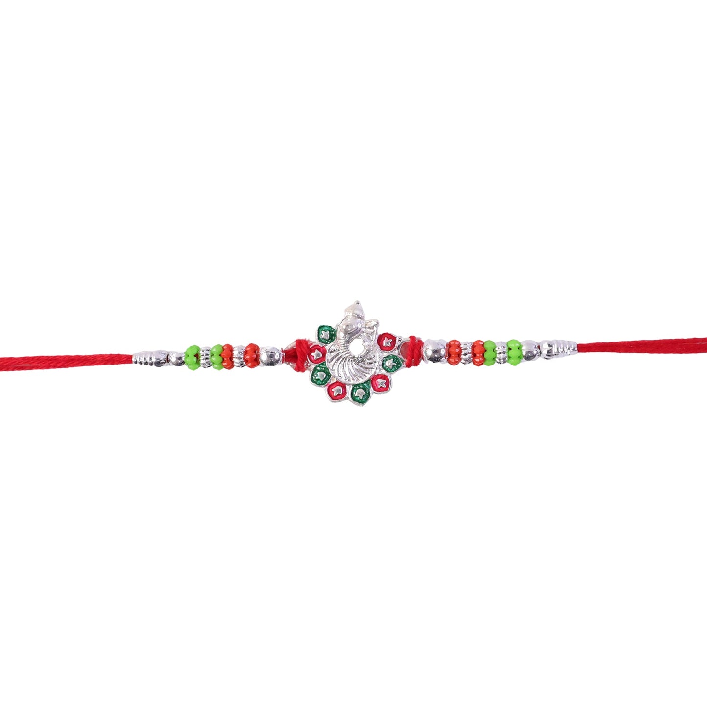 Ganesh Stone Studded Silver Tone Rakhi