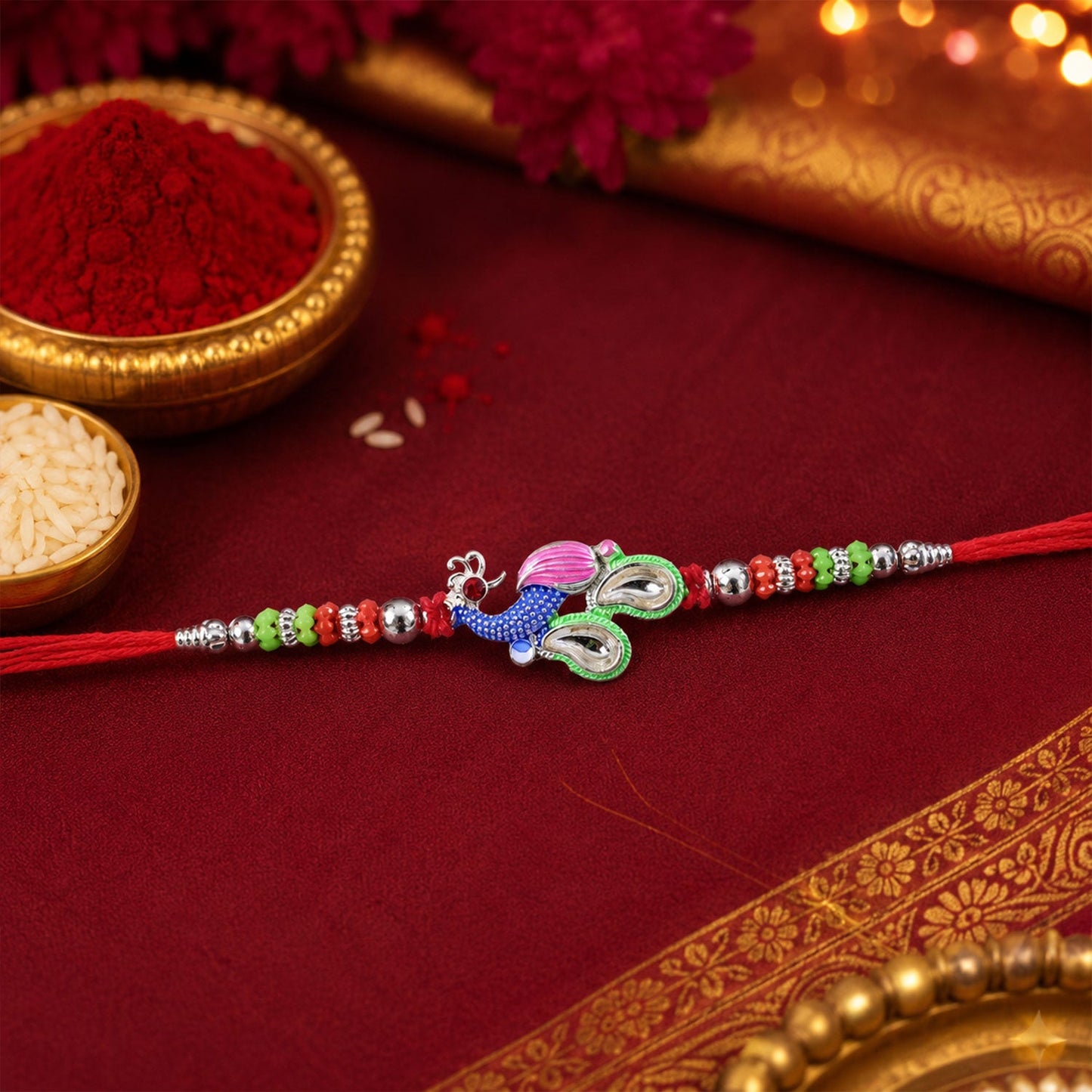 Peacock Multicolor Stone Studded Rakhi